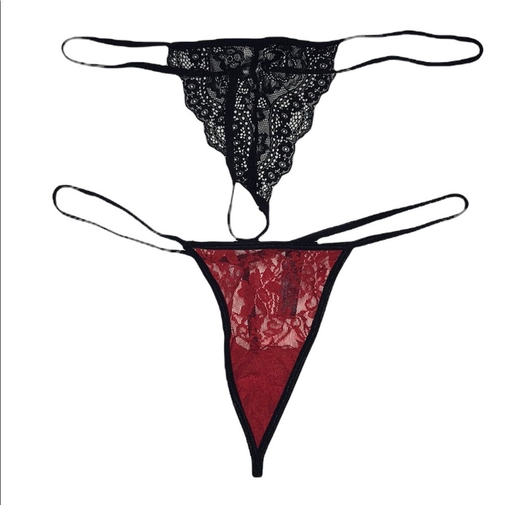 NWOT Dreamgirl Lace Thongs (Set of 2) - Black & Red - Size XXL